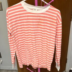 J. Crew Coral and White Striped Long Sleeve Tee size XS